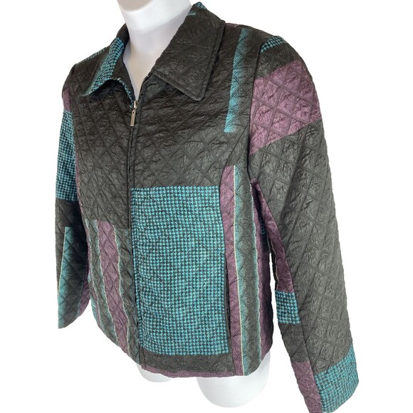 Erin London Women's M Quilted Color Block Jacket Zipper Puffer Purple Blue y2k - Picture 3 of 11